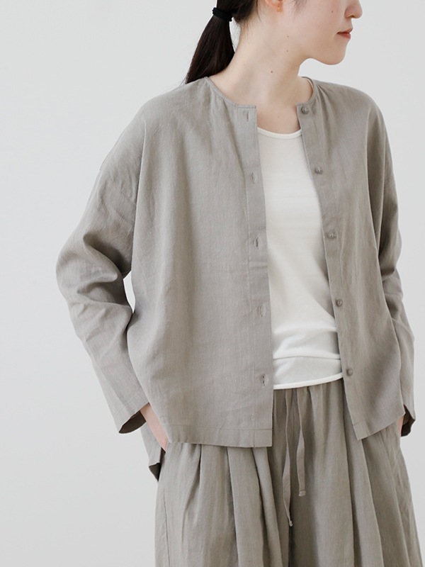 未使用級✨evam eva 水撚りリネンノーカラー 長袖ブラウス アイボリー F evam eva｜linen washi no collar shirt｜ladies',tops
