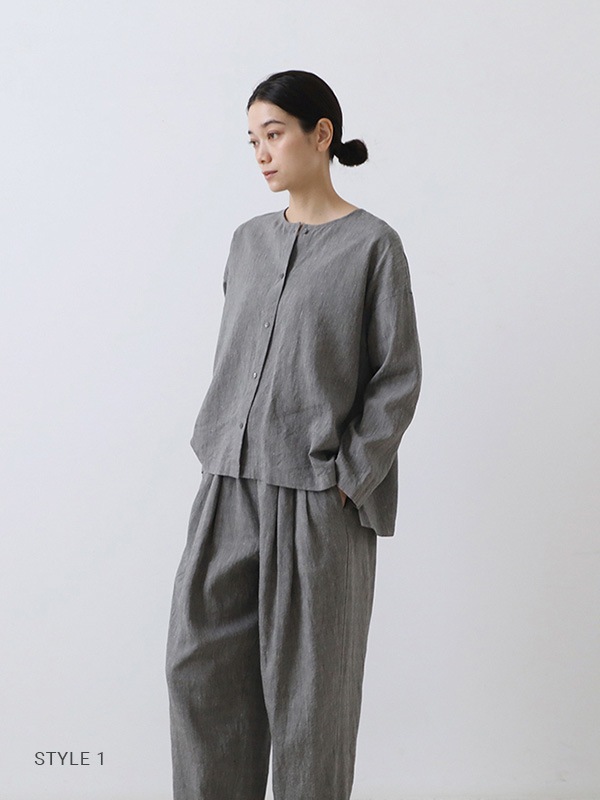 evam eva｜linen washi no collar shirt｜ladies',tops