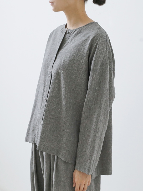 evam eva｜linen washi no collar shirt｜ladies',tops