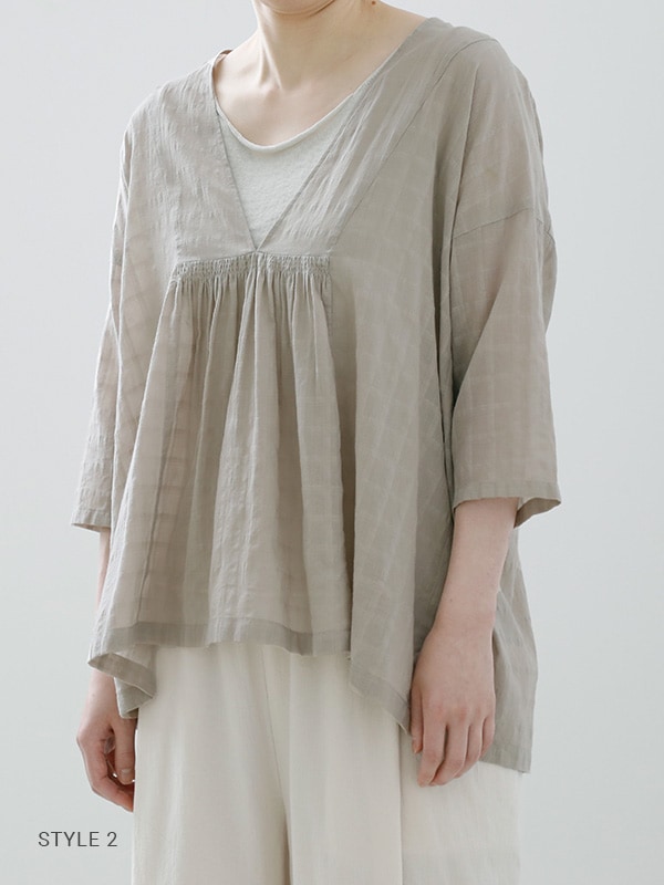 トップス evam eva shadow check gathered pullover evam eva｜shadow check gathered pullover｜ladies',tops