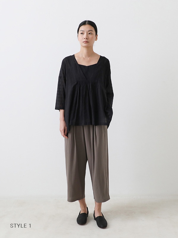 トップス evam eva shadow check gathered pullover evam eva｜shadow check gathered pullover｜ladies',tops
