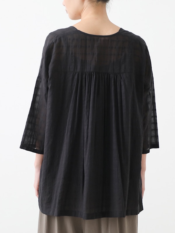 evam eva｜shadow check gathered pullover｜ladies',tops