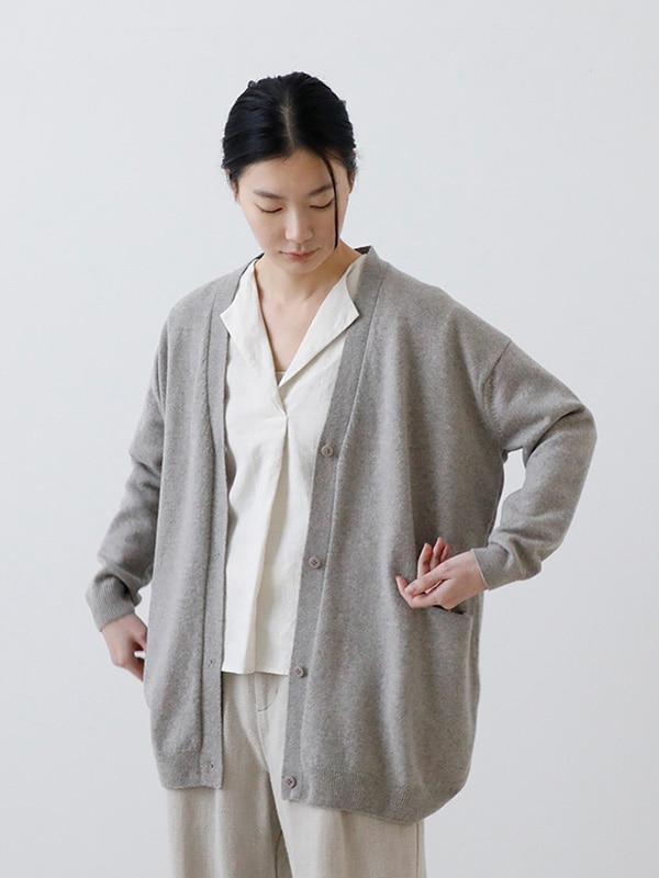 evam eva グレー ロングカーディガン 長袖 evam eva｜wool long cardigan｜ladies',tops