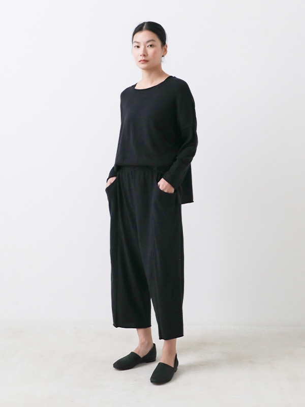 “evam eva”コットンニットカシュクールプルオーバー・ブラック v002c029) / evam eva(エヴァムエヴァ) / cotton cut&sew