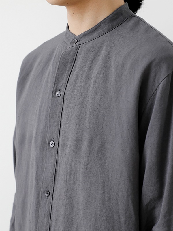 evam eva｜bamboo linen band collar shirt [men