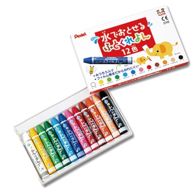 クレヨン〉水で落とせる ふとくれよん(φ11mm) 12色セット | 6.手作り