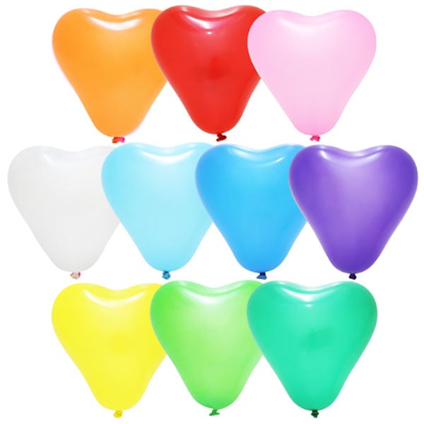 エア専用】ハート型ゴム風船【10色アソート】6インチ（100個入） | 3