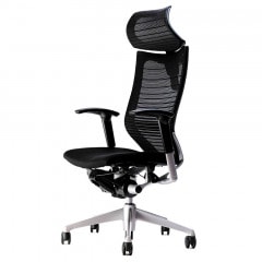 クーポンコード「okamura」で3%オフ【国内受注生産納期5～6週】オカムラ バロン / グラデーションメッシュ / 座面：クッション / 可動ヘッドレスト / エクストラハイバック / フレーム：シルバー / ボディ：ブラック or ホワイト / 可動式アジャストアーム