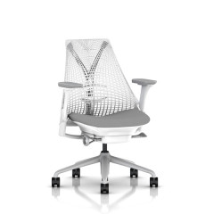 【当店在庫商品】[Herman Miller] セイルチェア（SAYL）ランバーサポート付／サスペンションミドルバック：スタジオホワイト／フルアジャスタブルアーム／ホワイトフレーム／座ファブリックカラー：フェザーグレー（1HA09）／ベース＆アームフィニッシュ：フォグ