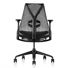 【当店在庫商品】[Herman Miller]セイルチェア（SAYL）サスペンションミドルバック／ランバーサポート付／フルアジャストアーム（アームパットスライド機能付)／ベース＆フレーム：ブラック／背カラー：ブラック／座：ブラック（ファブリックコスモス）