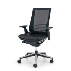 【国内受注生産納期6～7週】[KOKUYO] INSPINE（インスパイン）ハイバック / 可動肘 or T型アルミ肘 / 背面メッシュ / 座面レザーシート(本革ブラック)