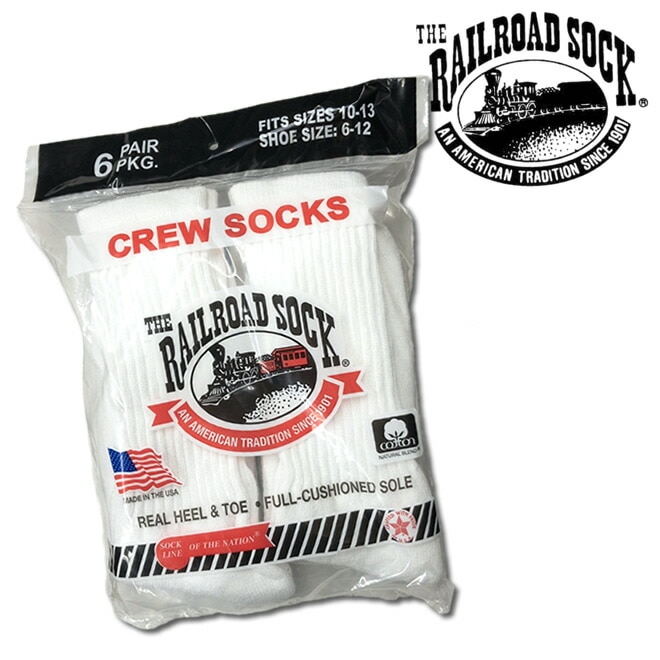 RAILROAD SOCK/レイルロードソックス RS6070 6PAIR CREW SOCKS / 6ペア クルーソックス -ホワイト- 