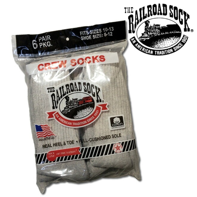 RAILROAD SOCK/レイルロードソックス RS6072 6PAIR CREW SOCKS / 6ペア クルーソックス -グレー アメカジ ハイソックス GREY 