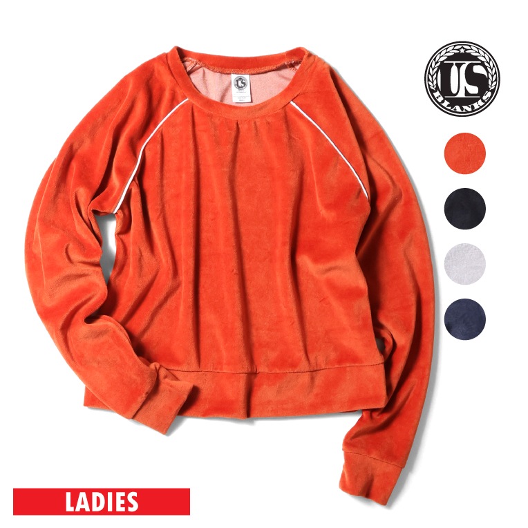 US BLANKS / ユーエスブランクス U-US538 WOMEN'S VELOUR CROP LONG SLEEVE / ウィメンズベロアクロップ丈長袖スウェット-全4色-