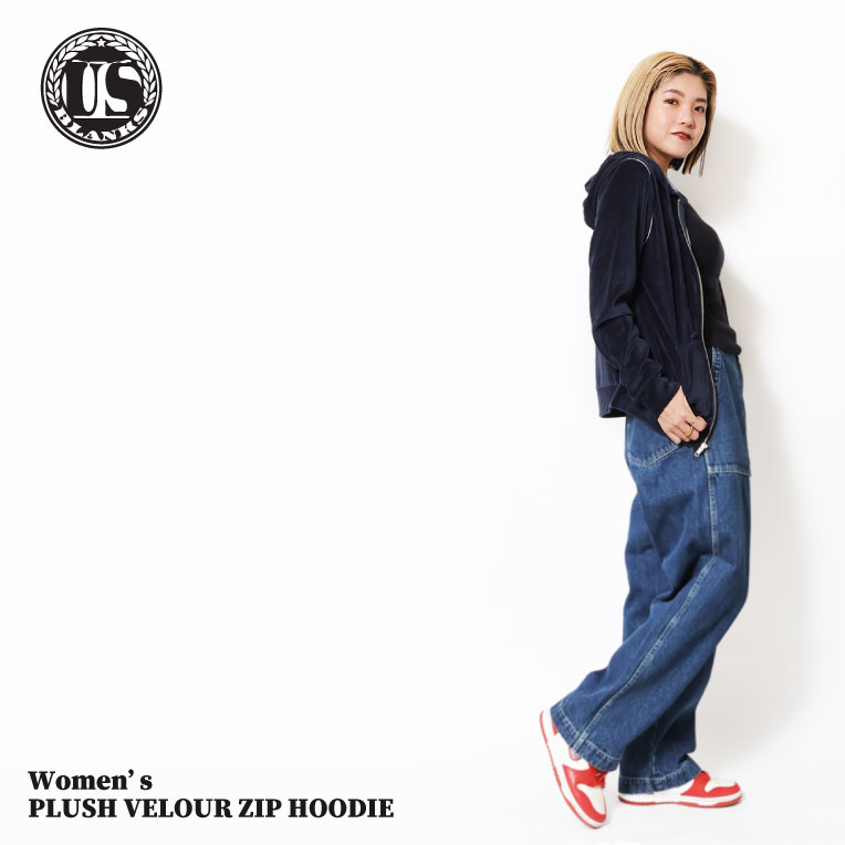 US BLANKS / ユーエスブランクス  U-US565 WOMEN'S PLUSH VELOUR ZIP HOODY / ウィメンズベロアジップフーディー -全4色-