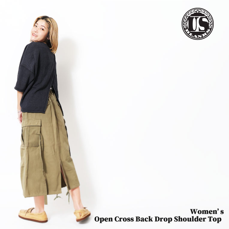 US BLANKS / ユーエスブランクス  U-US218 WOMEN'S OPEN CROSS BACK DROP SHOULDER TOP / ウィメンズドロップショルダートップス-全3色-