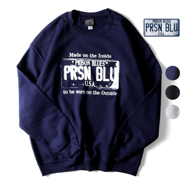 PRISON BLUES / プリズンブルース PRBS330 USA PLATE CREW NECK SWEAT SHIRT / プレートロゴプリントクルーネックスウェットシャツ  -全3色- 