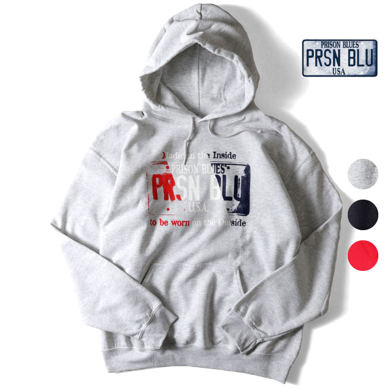 PRISON BLUES / プリズンブルース PRBS3304 USA PLATE PULLOVER PARKA / プレートロゴプリントプルオーバーパーカー  -全3色- 