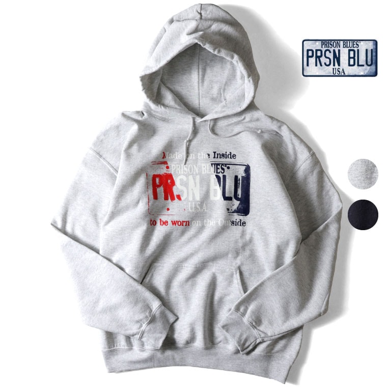 PRISON BLUES / プリズンブルース PRBS3304 USA PLATE PULLOVER PARKA / プレートロゴプリントプルオーバーパーカー  -全2色- 