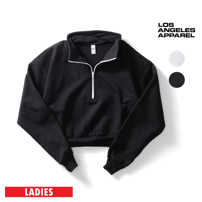 LOS ANGELES APPAREL / ロサンゼルスアパレル L-HF326 HF CROPPED HALF ZIP PULLOVER / クロップ丈ハーフジッププルオーバー -全2色- 