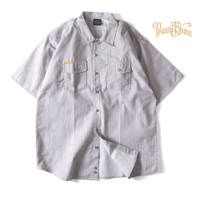 PRISON BLUES / プリズンブルース PRBS407 SHORT SLEEVE HICKORY SHIRTS BUTTON FRONT / ヒッコリーストライプボタン半袖シャツ -全1色- 