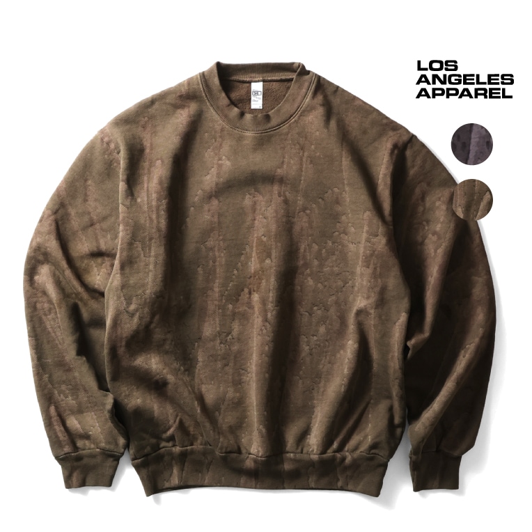 LOS ANGELES APPAREL / ロサンゼルスアパレル L-HF07DD 14oz FLEECE CREWNECK DRIP DYE / フリースクルーネックドリップダイスウェット -全2色- 