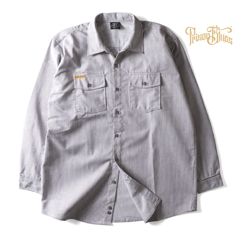PRISON BLUES / プリズンブルース PRBS403 LONG SLEEVE HICKORY SHIRTS BUTTON FRONT / ヒッコリーストライプボタンフロント長袖シャツ -全1色- 