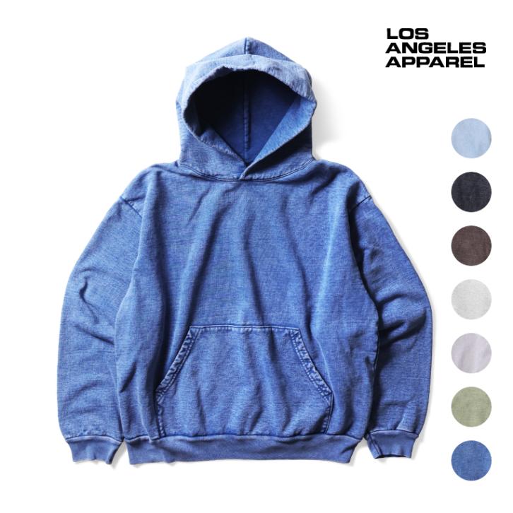 LOS ANGELES APPAREL / ロサンゼルスアパレル L-HF09MW HEAVY FLEECE HOOD PO 14oz MW / ミネラルウォッシュヘビーフリースフードプルオーバー -全7色- 