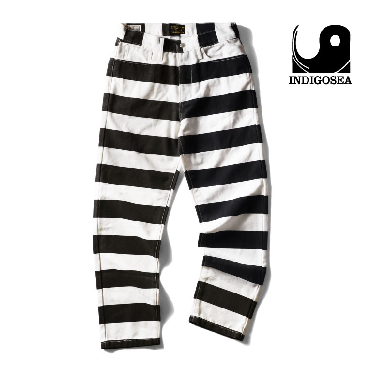 INDIGO SEA / インディゴシー INS261 WIDE STRIPED PRISON MOTORSYCLE PANTS / ワイドストライププリズンモーターサイクルパンツ -全1色- 