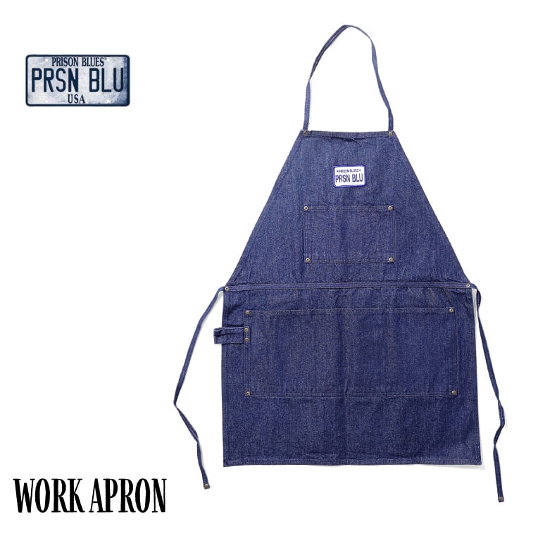 PRISON BLUES / プリズンブルース PRBS196 WORK APRON / ワークエプロン -全1色- /USA/デニム/ワンウォッシュ/リベット/ポケット/パッチ [PRBS196]