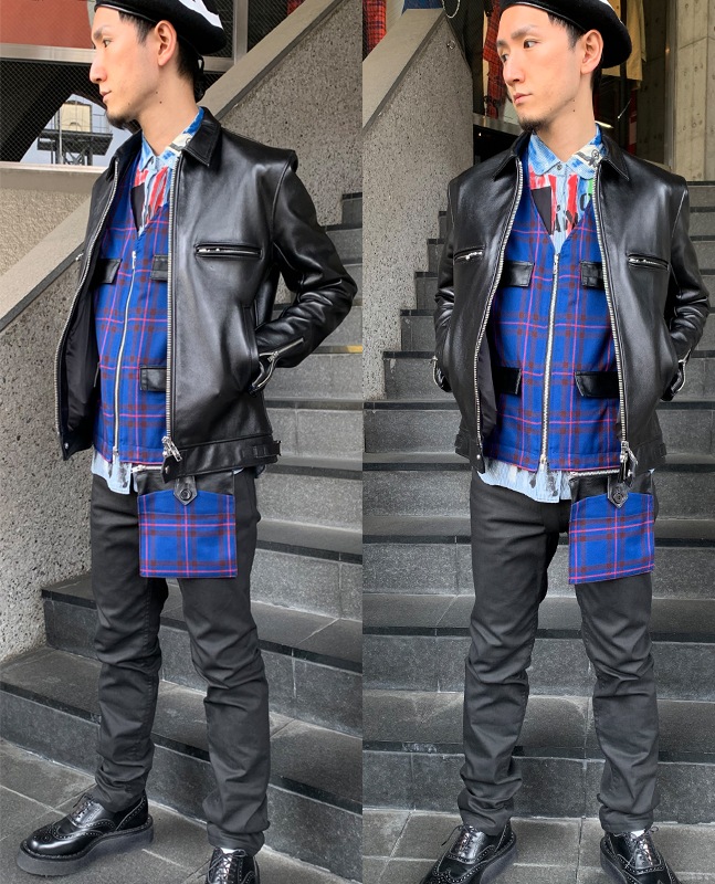 phenomenonフェノメノンタータンチェック切り替えPコートプリーツブラック PHENOMENON(フェノメノン) / ポンチョ/one/ウール/BLK/15FW