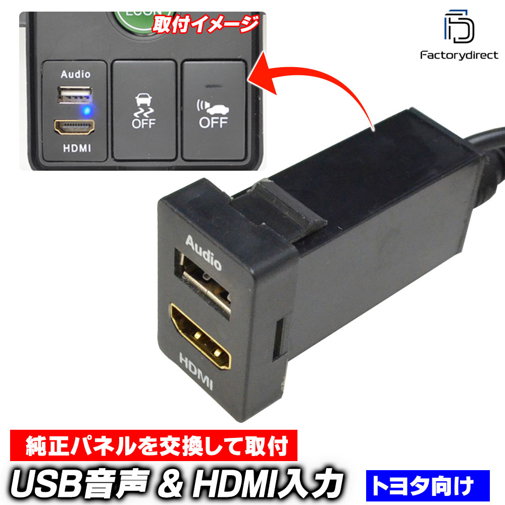 usb-to-e (高さ約33mm) TOYOTA トヨタ車系 USB入力ポート & HDMI入力ポート カーUSBポート (増設 スイッチパネル スイッチホールカバー USB HDMI カバー パネ