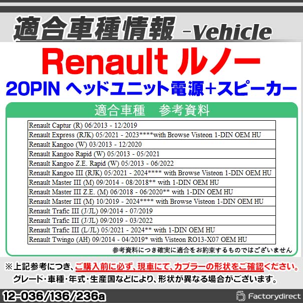 ca-12-036a ���������ǥ���ISO�Ѵ���ǽ�ϡ��ͥ������֥� Renault ��Ρ� ����ץ��㡼 ���󥰡� �ޥ�����3 �ȥ����� (20PIN �إåɥ�˥å��Ÿ�+���ԡ�����) �ǥå����ʥӸ򴹻��˺�Ŭ (�ϡ��ͥ� ���ץ顼 �Ѵ������֥� ��³�����֥� �ʥӥ��������)