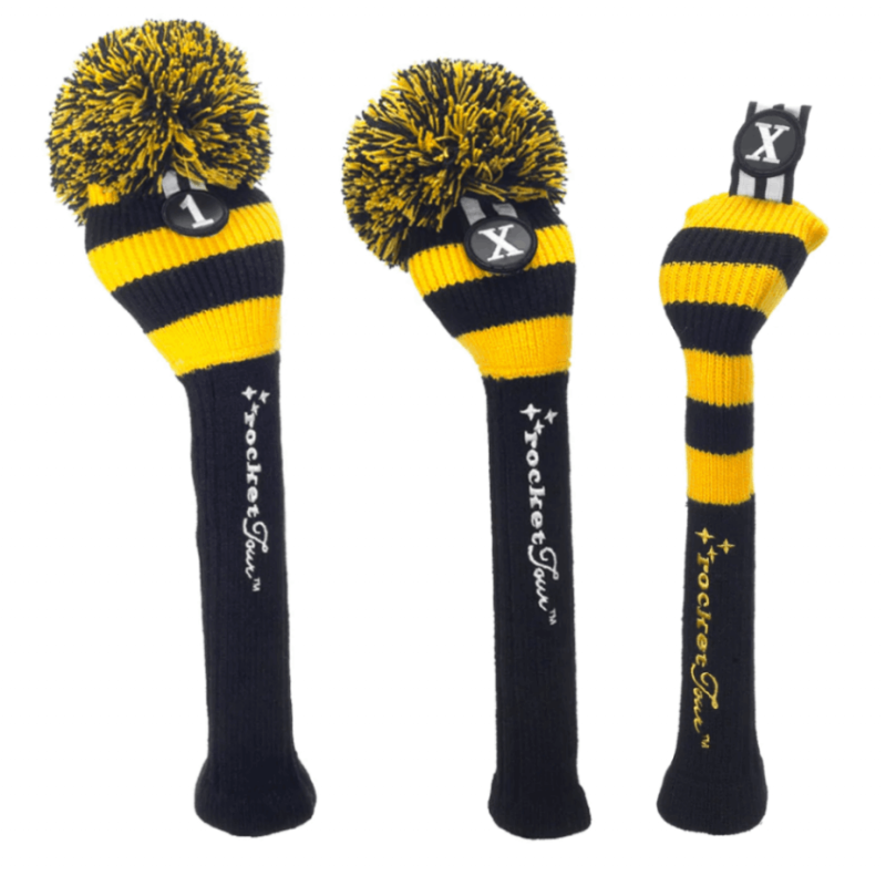 Rocket Tour | Rugby Stripe Pom Pom Headcover - Black/Yellow