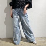 PaulineBleu(ポリーヌブルー)【ランダムペイントワイドデニムパンツ】77058◆火曜日以外即日発送◆