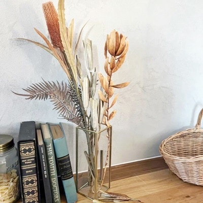 真ちゅうふちどり花瓶(正方形くち/透明）