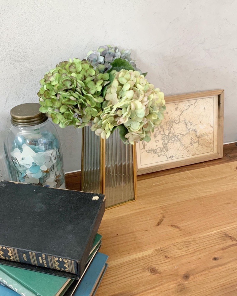 真ちゅうふちどり花瓶(5角形くち/なみなみガラス）