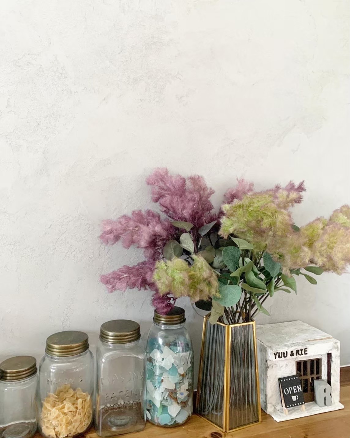 真ちゅうふちどり花瓶(5角形くち/なみなみガラス）