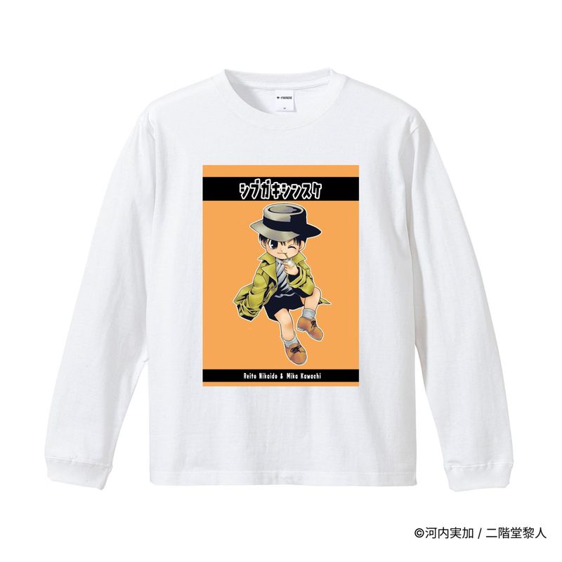 渋柿信介の事件簿/プリントカバーロングTシャツ(カラーイラスト)/ホワイト
