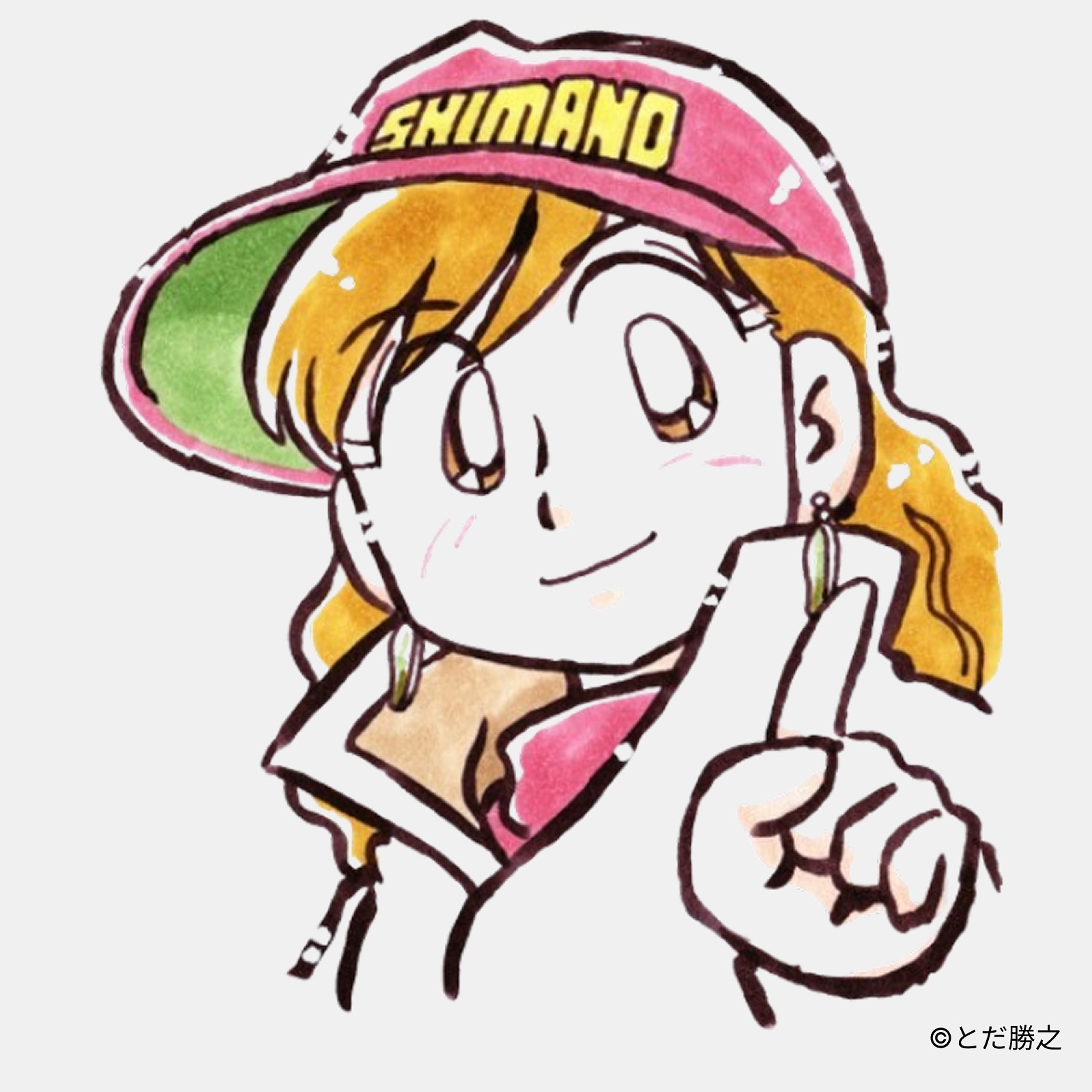 Mr.釣りどれん/プリントキャラクターTシャツ(島野彩子)/ホワイト