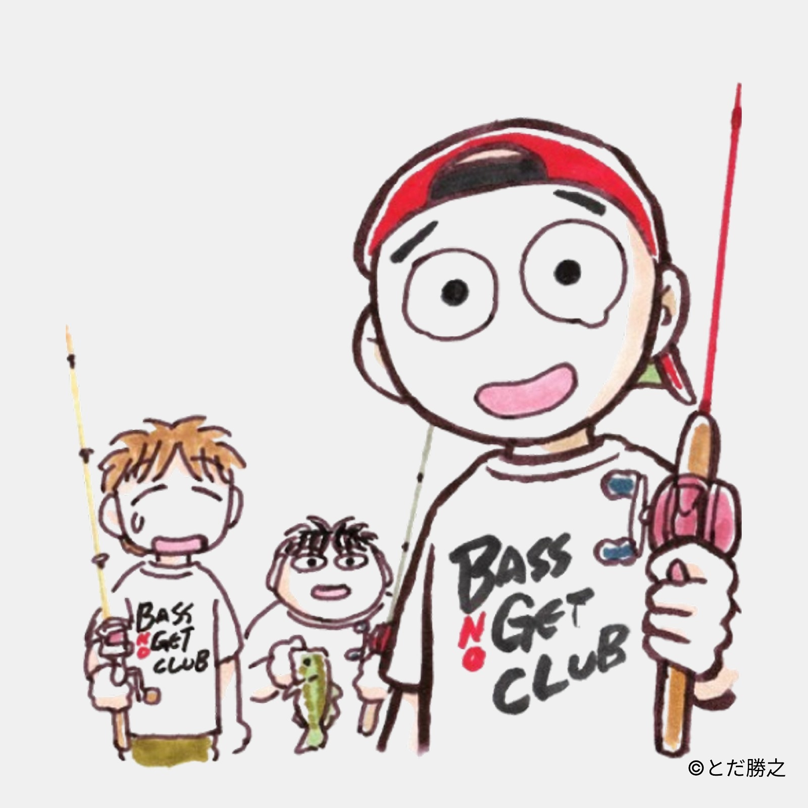 Mr.釣りどれん/プリントキャラクターTシャツ(BASS NO GET CLUB)/ホワイト