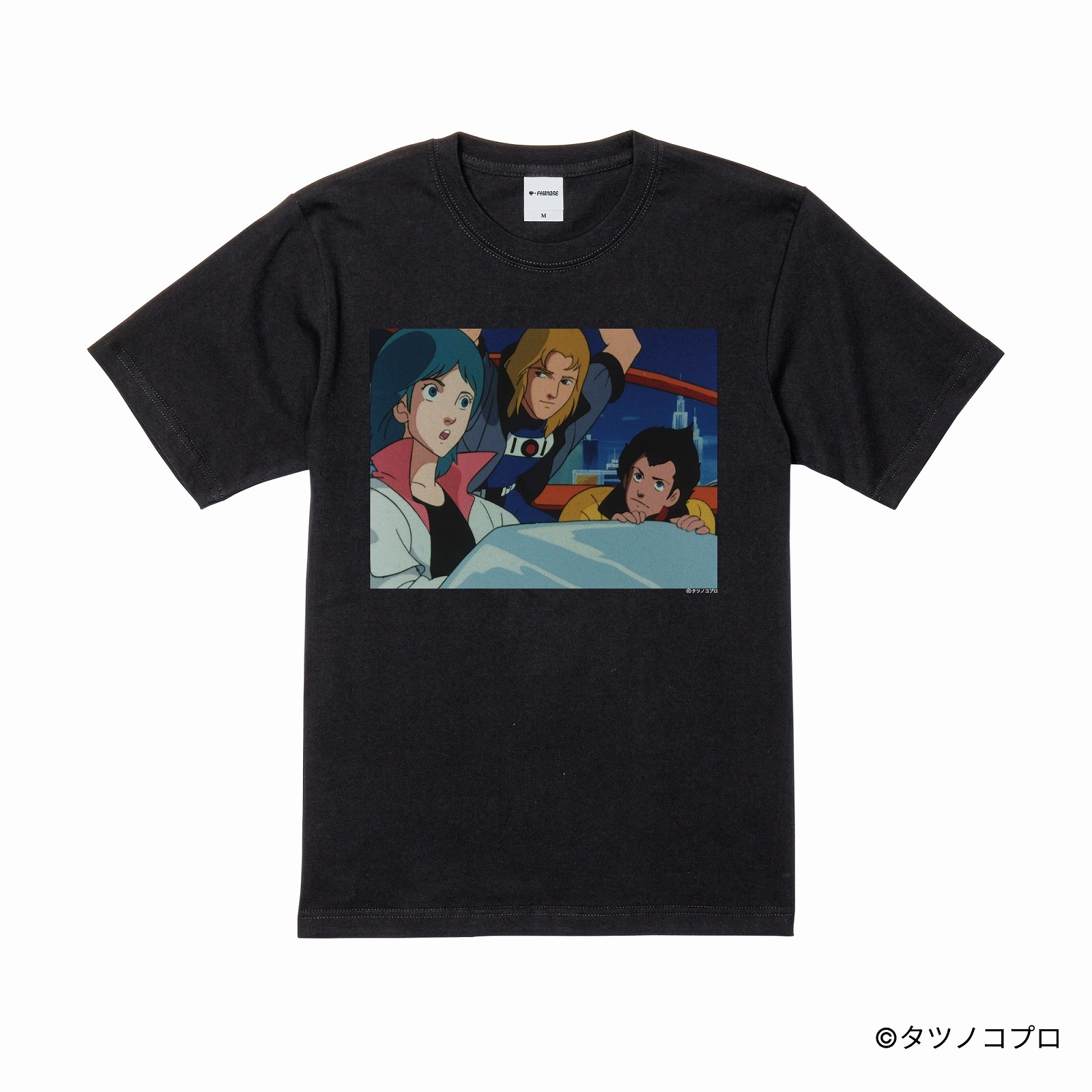 未来警察ウラシマン/プリントシーンTシャツ(リュウ&クロード&ソフィア)/ブラック