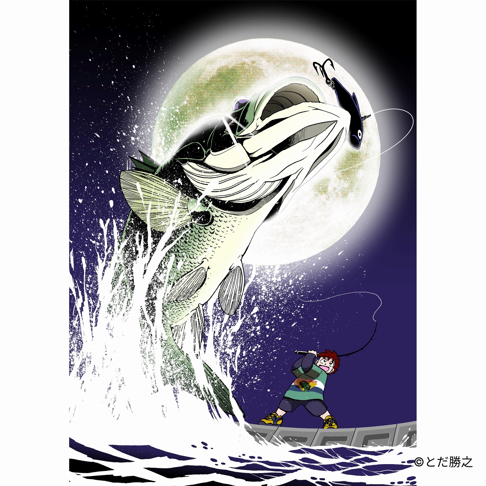 Mr.釣りどれん/プリントキービジュアルTシャツ(Moonlit Randy)/ブラック