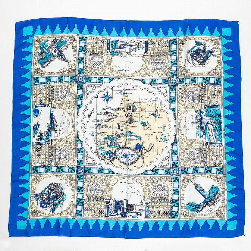 スカーフ　モロッコ柄　ブルー