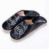 メンズ猫刺繍 バブーシュ　ブラック