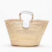 フラップレザーバスケット　ホワイト　L