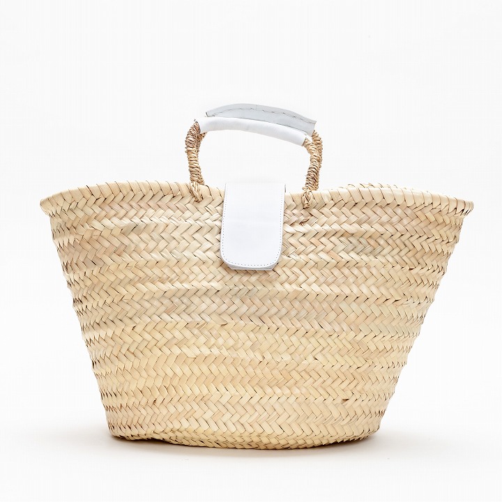 フラップレザーバスケット　ホワイト　L