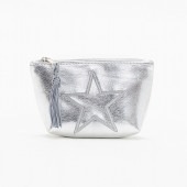 星刺繍ポーチミニ　シルバー