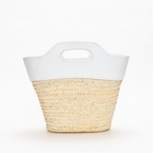 ホールハンドルレザーバスケット　ホワイト