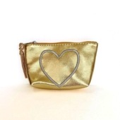 ハート刺繍ミニポーチ　ゴールド